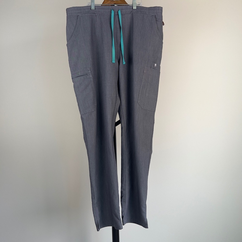 FIGS Technical Collection Scrub Pants Mens L Heather Charcoal Gray Teal